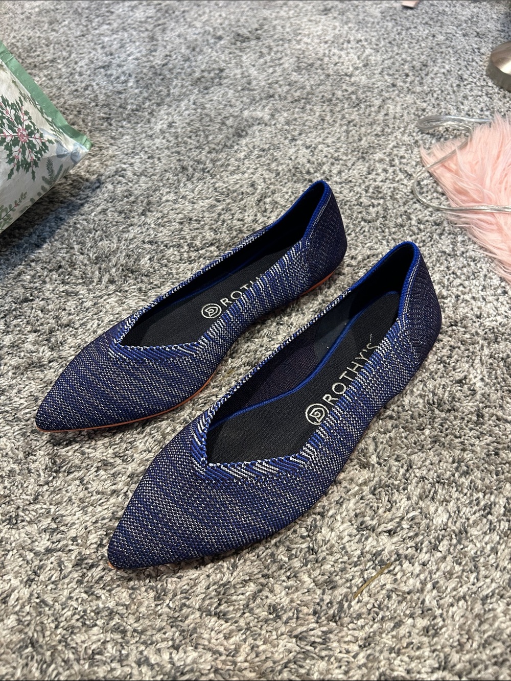 Rothy's Blue Pointed Knit Flats